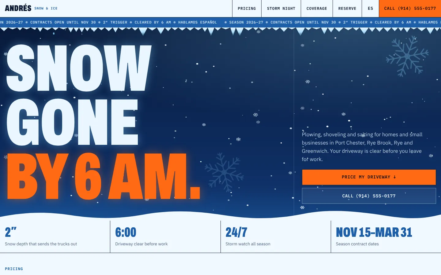Andrés Snow & Ice sample site with driveway pricing