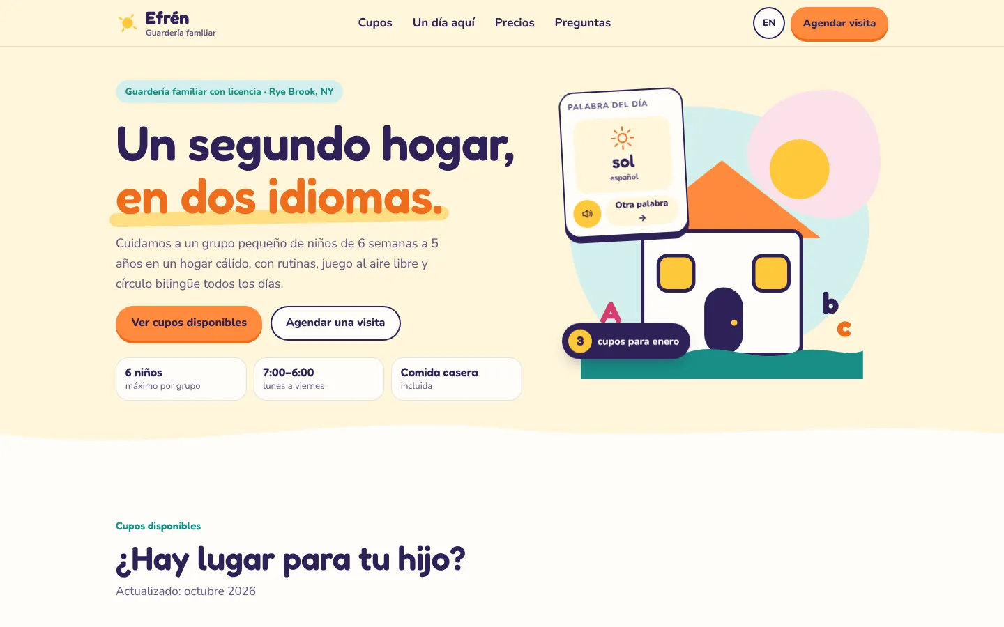 Efrén Family Daycare sample site with open spots