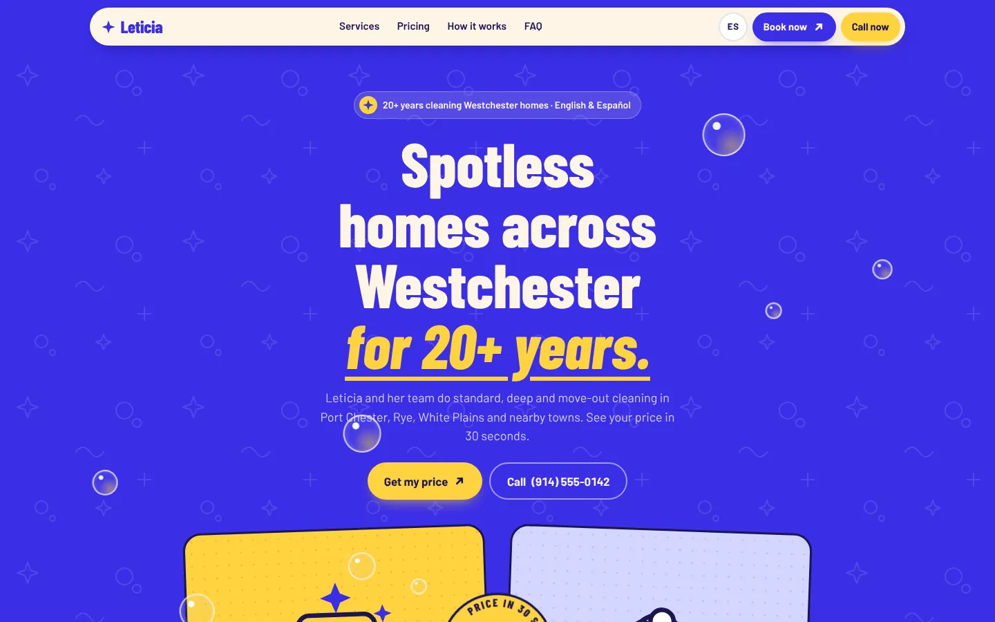 Leticia Home Cleaning sample site with its price calculator